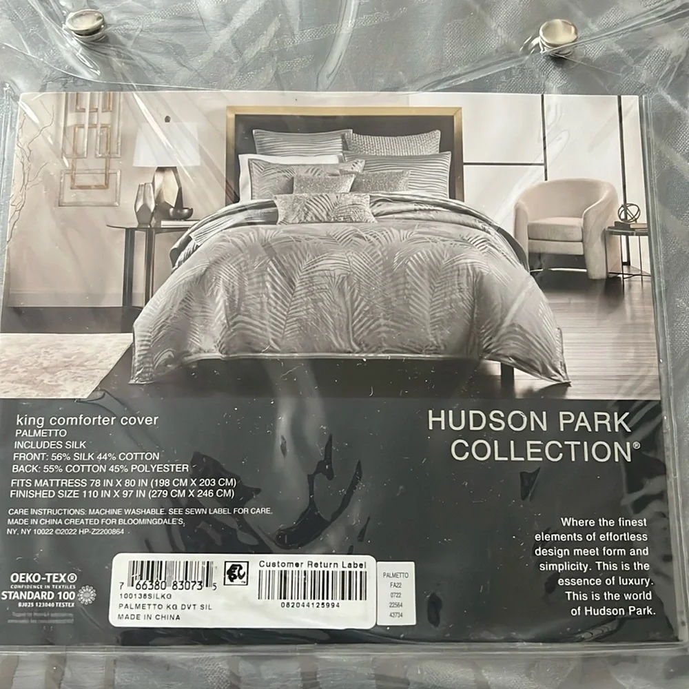 Hudson Park Collection Palmetto Cotton Silk Duvet Cover in Grey, King NEW